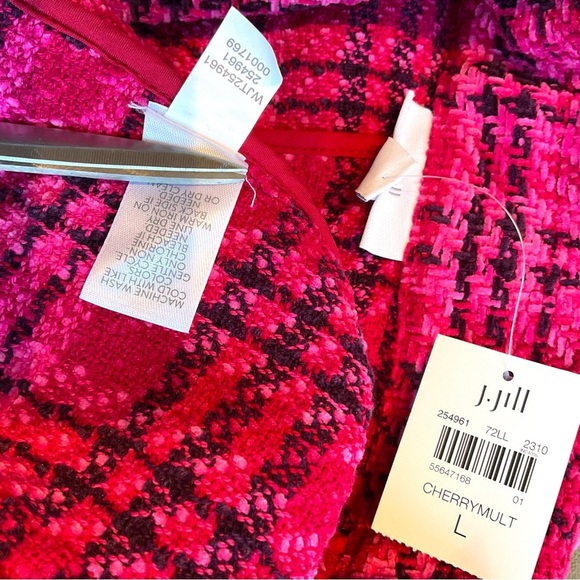 sold J. Jill Blazer Jacket Chenille Pink Multi Plaid Patch Pockets (L) NWT - Picture 7 of 8